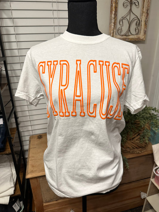 White & Orange Syracuse Puff T
